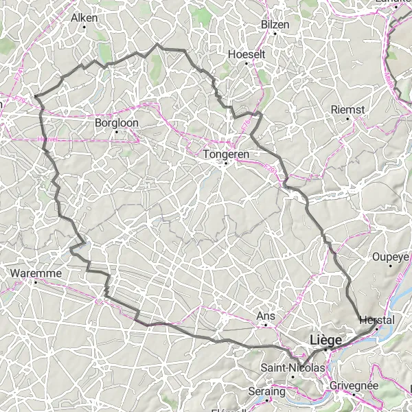 Map miniature of "Herstal - Point de vue du Serpentin de l'A602" cycling inspiration in Prov. Liège, Belgium. Generated by Tarmacs.app cycling route planner