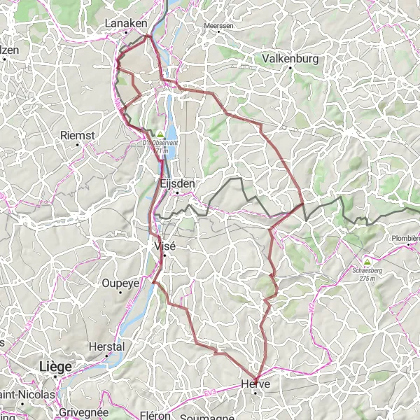 Map miniature of "Visé to Charneux Gravel Loop" cycling inspiration in Prov. Liège, Belgium. Generated by Tarmacs.app cycling route planner