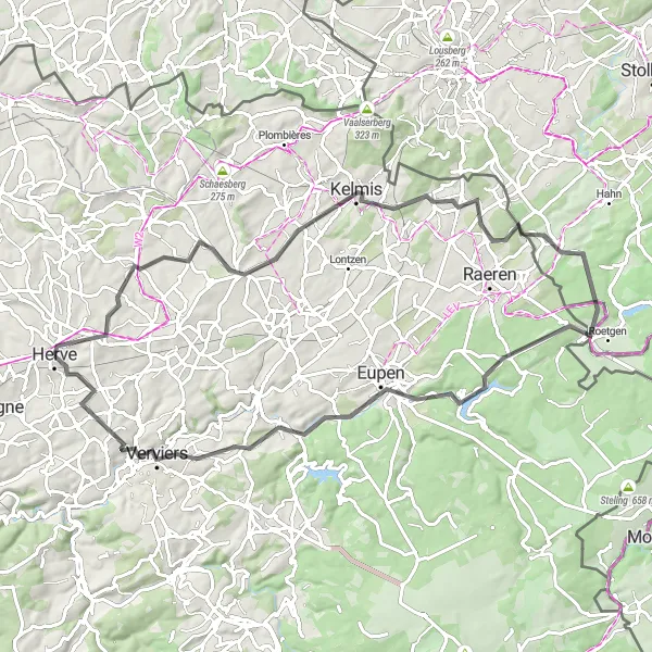 Miniatuurkaart van de fietsinspiratie "Historische route door kleine dorpjes" in Prov. Liège, Belgium. Gemaakt door de Tarmacs.app fietsrouteplanner