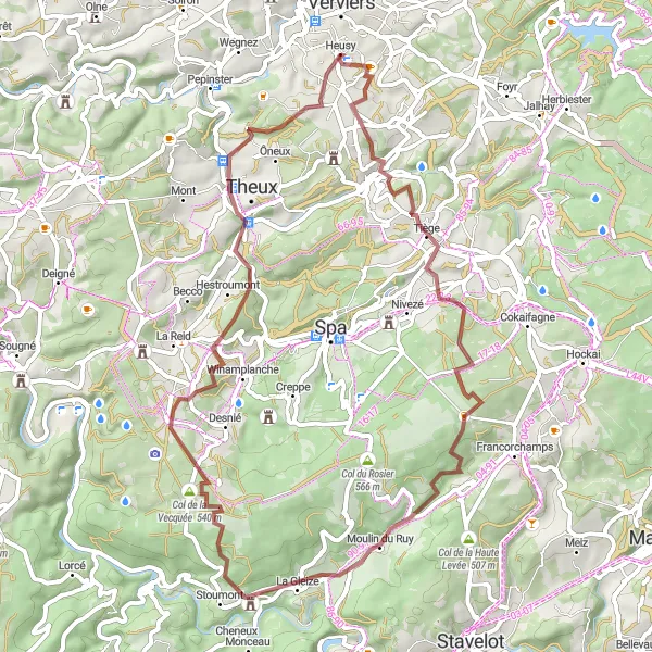 Karten-Miniaturansicht der Radinspiration "Rundtour von Heusy zu Polleur" in Prov. Liège, Belgium. Erstellt vom Tarmacs.app-Routenplaner für Radtouren