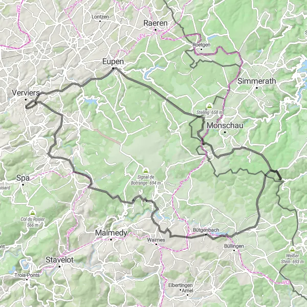 Karten-Miniaturansicht der Radinspiration "Panoramablick und Naturerlebnis" in Prov. Liège, Belgium. Erstellt vom Tarmacs.app-Routenplaner für Radtouren