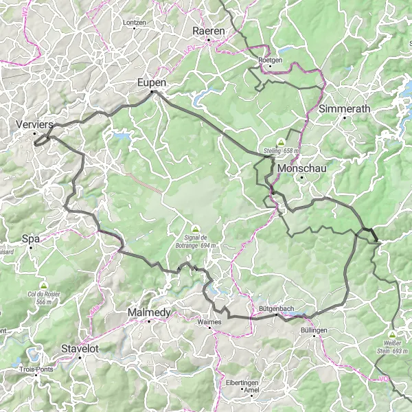 Map miniature of "Heusy to Stembert Cycling Route" cycling inspiration in Prov. Liège, Belgium. Generated by Tarmacs.app cycling route planner