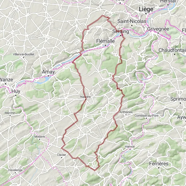 Map miniature of "The Gravel Escape" cycling inspiration in Prov. Liège, Belgium. Generated by Tarmacs.app cycling route planner