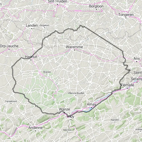 Miniatuurkaart van de fietsinspiratie "Historische route door Héron en Hannut" in Prov. Liège, Belgium. Gemaakt door de Tarmacs.app fietsrouteplanner