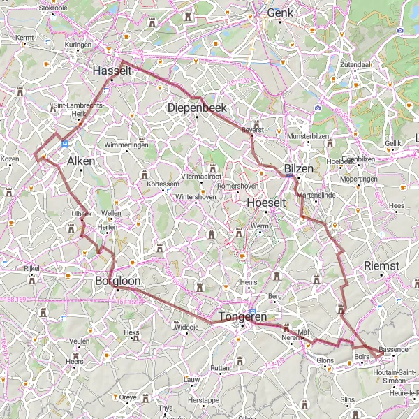 Miniature de la carte de l'inspiration cycliste "La Route des Collines et des Vergers" dans la Prov. Liège, Belgium. Générée par le planificateur d'itinéraire cycliste Tarmacs.app