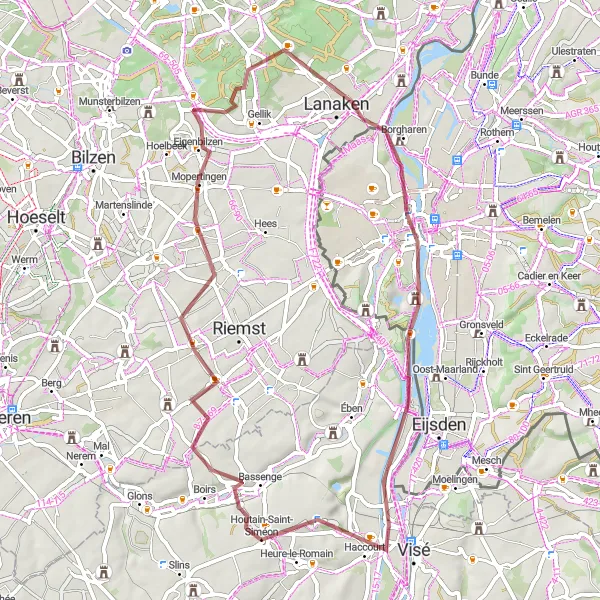 Map miniature of "Houtain-Saint-Siméon to Maastricht Circular Route" cycling inspiration in Prov. Liège, Belgium. Generated by Tarmacs.app cycling route planner