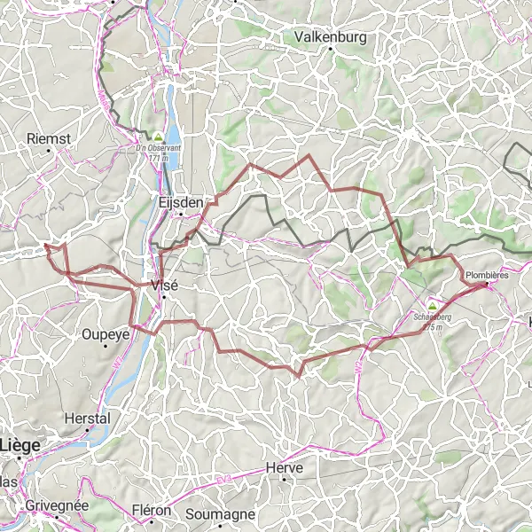 Map miniature of "Hilltops and Valleys" cycling inspiration in Prov. Liège, Belgium. Generated by Tarmacs.app cycling route planner