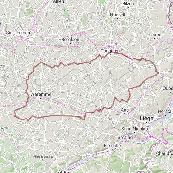 Miniature de la carte de l'inspiration cycliste "Charme rural du sud-est de Liège" dans la Prov. Liège, Belgium. Générée par le planificateur d'itinéraire cycliste Tarmacs.app