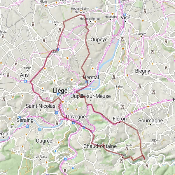 Karten-Miniaturansicht der Radinspiration "Magische Ausblicke in Lüttich" in Prov. Liège, Belgium. Erstellt vom Tarmacs.app-Routenplaner für Radtouren