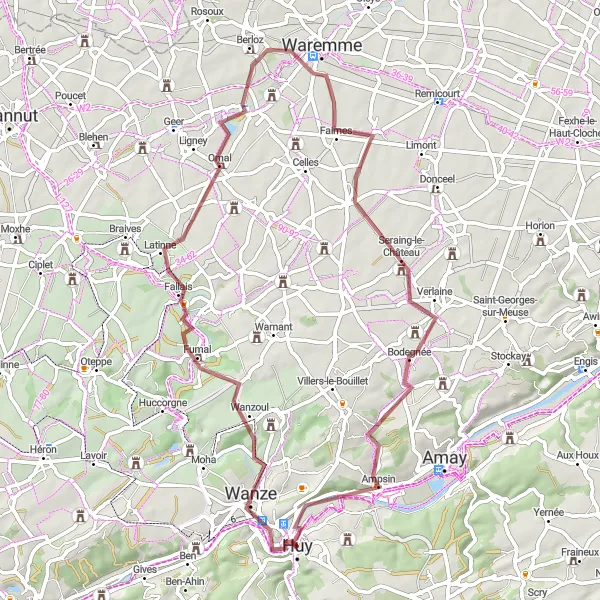 Map miniature of "Exploring Verlaine and Tihange" cycling inspiration in Prov. Liège, Belgium. Generated by Tarmacs.app cycling route planner