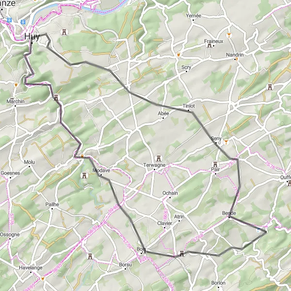 Miniatuurkaart van de fietsinspiratie "Rondje Huy en omgeving" in Prov. Liège, Belgium. Gemaakt door de Tarmacs.app fietsrouteplanner