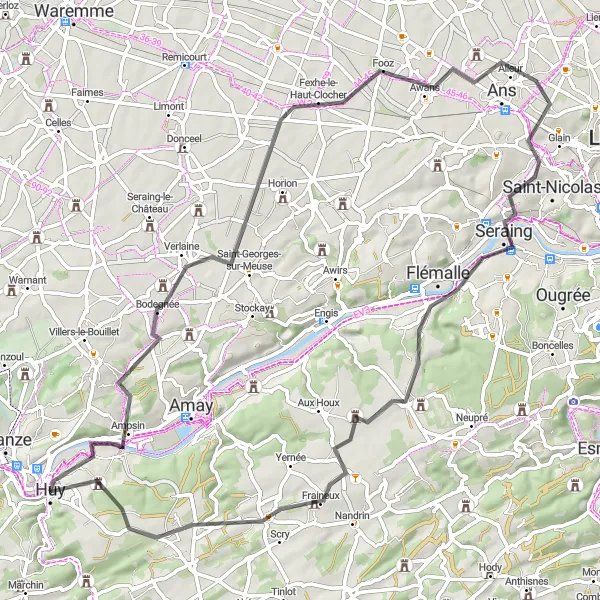 Karten-Miniaturansicht der Radinspiration "Road-Tour durch die pittoreske Landschaft von Liège" in Prov. Liège, Belgium. Erstellt vom Tarmacs.app-Routenplaner für Radtouren