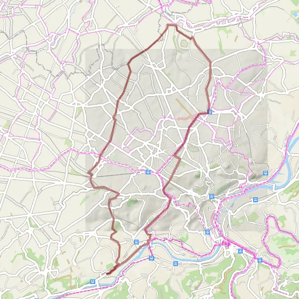 Miniatuurkaart van de fietsinspiratie "Gravel route door Grâce-Hollogne en Fexhe-Slins" in Prov. Liège, Belgium. Gemaakt door de Tarmacs.app fietsrouteplanner