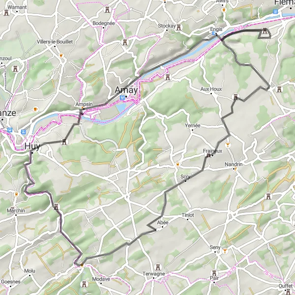 Map miniature of "The Ramet Castle Road Cycling Route" cycling inspiration in Prov. Liège, Belgium. Generated by Tarmacs.app cycling route planner