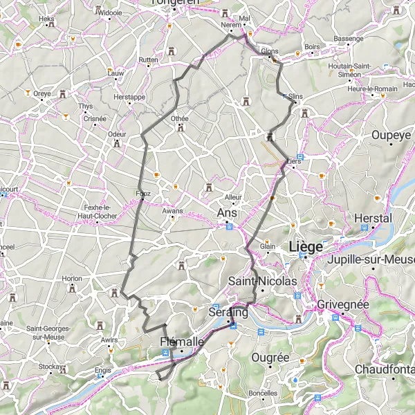 Miniature de la carte de l'inspiration cycliste "Exploration des environs de Villers-Saint-Siméon" dans la Prov. Liège, Belgium. Générée par le planificateur d'itinéraire cycliste Tarmacs.app