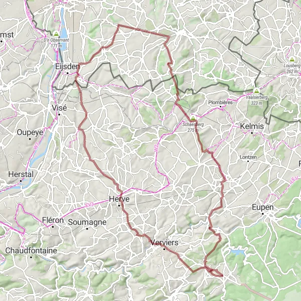 Miniatuurkaart van de fietsinspiratie "Een unieke gravelervaring door het heuvelachtige landschap" in Prov. Liège, Belgium. Gemaakt door de Tarmacs.app fietsrouteplanner