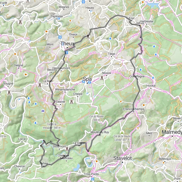 Karten-Miniaturansicht der Radinspiration "Herausfordernde Rundtour in der Natur von Liège" in Prov. Liège, Belgium. Erstellt vom Tarmacs.app-Routenplaner für Radtouren