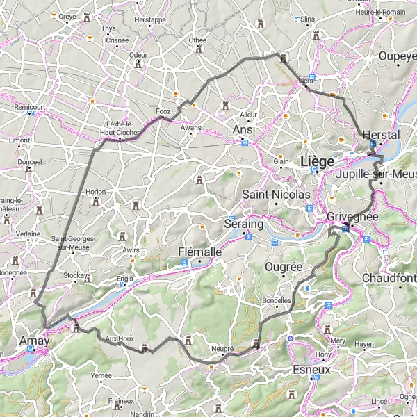 Miniatuurkaart van de fietsinspiratie "Wegroute van Jupille naar Liers en Fooz" in Prov. Liège, Belgium. Gemaakt door de Tarmacs.app fietsrouteplanner