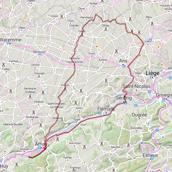 Map miniature of "Juprelle Gravel Adventure" cycling inspiration in Prov. Liège, Belgium. Generated by Tarmacs.app cycling route planner