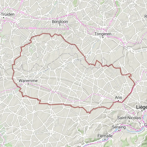 Miniatuurkaart van de fietsinspiratie "Rondrit langs Kastelen en Landelijke Dorpen" in Prov. Liège, Belgium. Gemaakt door de Tarmacs.app fietsrouteplanner