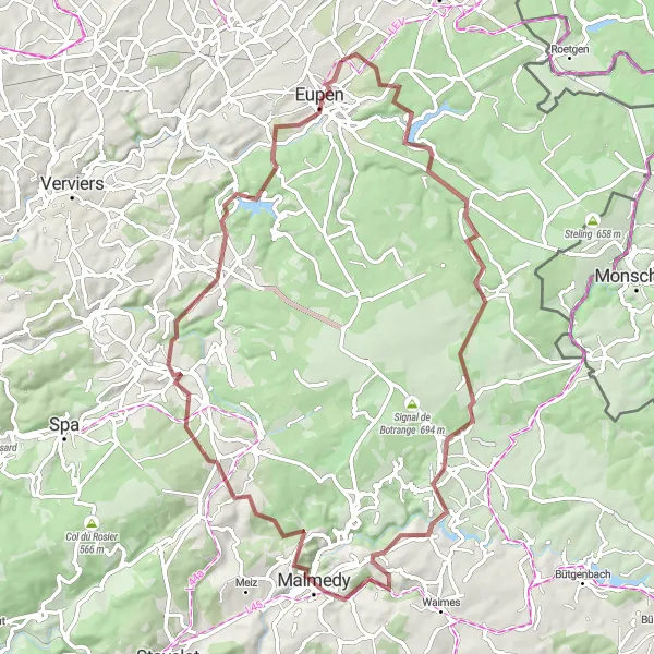 Miniature de la carte de l'inspiration cycliste "Boucle à vélo vers Schloss Libermé" dans la Prov. Liège, Belgium. Générée par le planificateur d'itinéraire cycliste Tarmacs.app