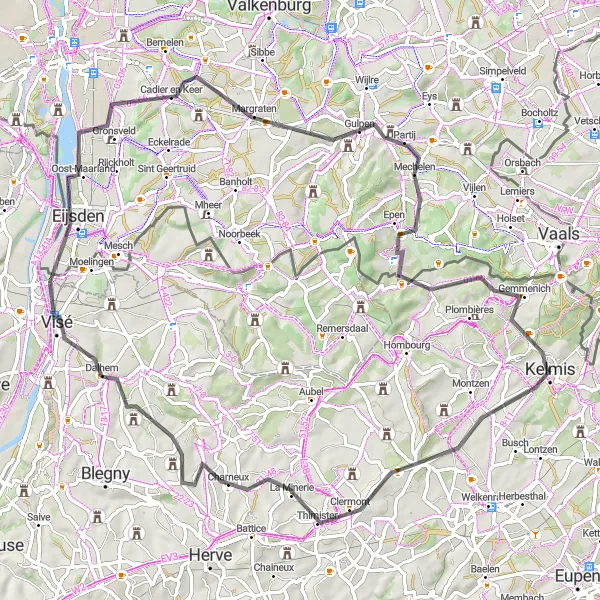 Miniatuurkaart van de fietsinspiratie "Heuvels en Valleien van Zuid-Limburg" in Prov. Liège, Belgium. Gemaakt door de Tarmacs.app fietsrouteplanner