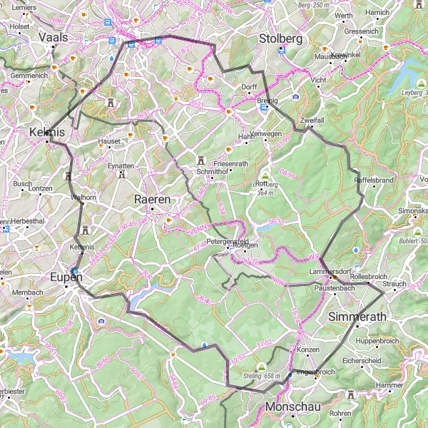 Miniature de la carte de l'inspiration cycliste "La Calamine - Eupen et retour" dans la Prov. Liège, Belgium. Générée par le planificateur d'itinéraire cycliste Tarmacs.app