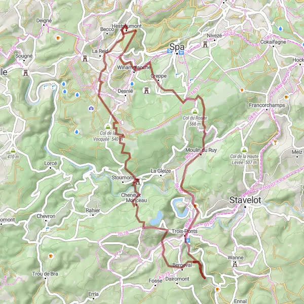 Miniatuurkaart van de fietsinspiratie "Gravelroute La Reid - Winamplanche" in Prov. Liège, Belgium. Gemaakt door de Tarmacs.app fietsrouteplanner