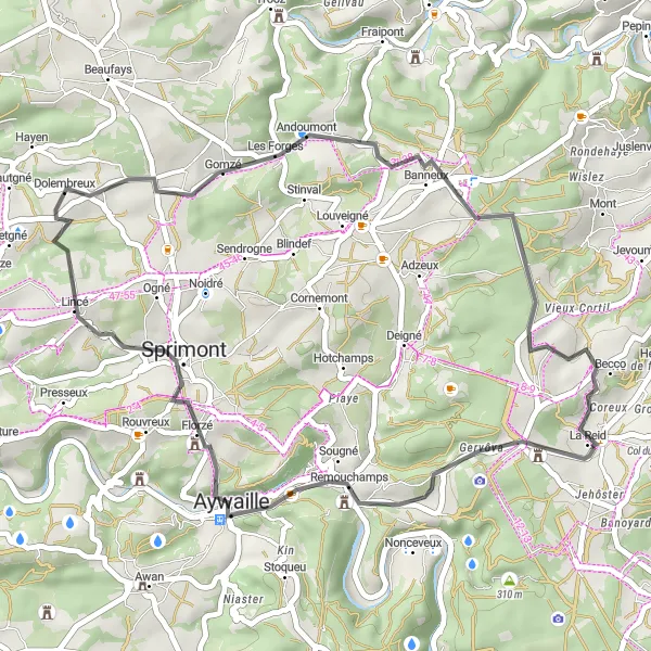 Miniatuurkaart van de fietsinspiratie "Wegroute naar Rahir" in Prov. Liège, Belgium. Gemaakt door de Tarmacs.app fietsrouteplanner