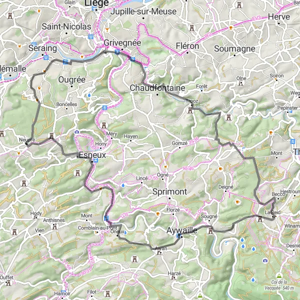 Miniatuurkaart van de fietsinspiratie "Ronde van La Reid en omgeving" in Prov. Liège, Belgium. Gemaakt door de Tarmacs.app fietsrouteplanner
