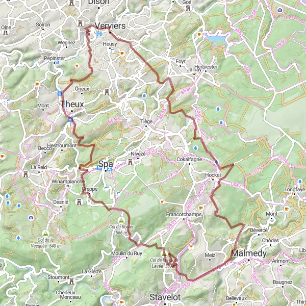 Map miniature of "Solwaster Adventure" cycling inspiration in Prov. Liège, Belgium. Generated by Tarmacs.app cycling route planner