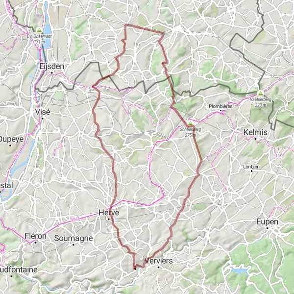 Map miniature of "Gravel Adventure" cycling inspiration in Prov. Liège, Belgium. Generated by Tarmacs.app cycling route planner