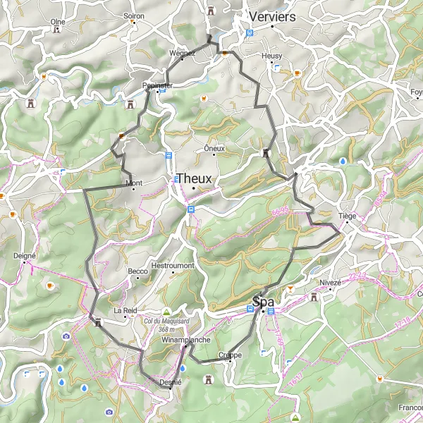 Map miniature of "Picturesque Ride" cycling inspiration in Prov. Liège, Belgium. Generated by Tarmacs.app cycling route planner