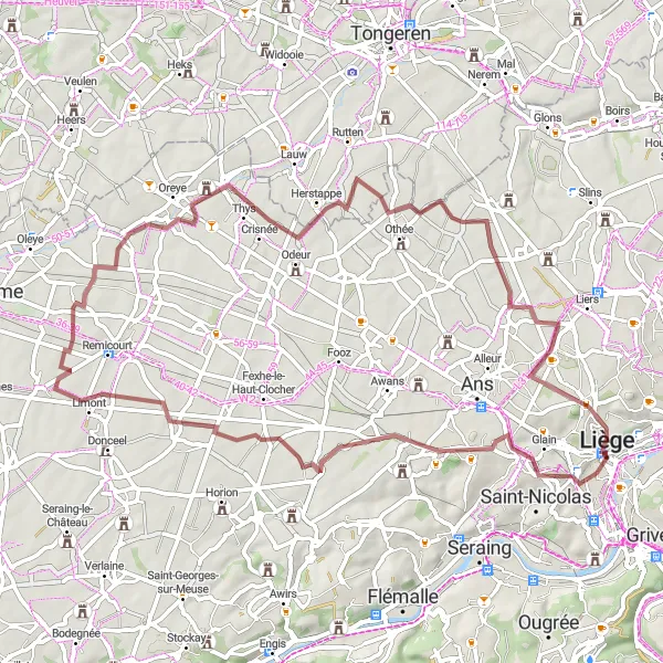 Miniatuurkaart van de fietsinspiratie "Tocht naar Herstappe" in Prov. Liège, Belgium. Gemaakt door de Tarmacs.app fietsrouteplanner