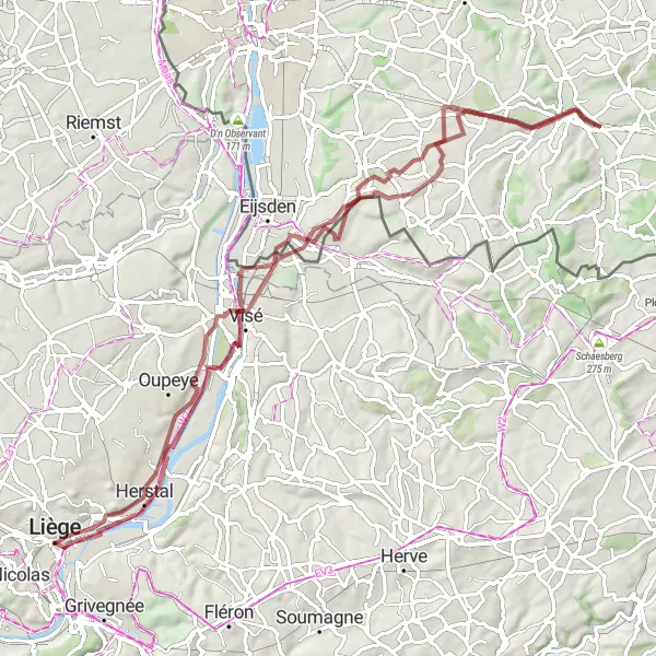 Miniatuurkaart van de fietsinspiratie "Gravelroute rondom Luik" in Prov. Liège, Belgium. Gemaakt door de Tarmacs.app fietsrouteplanner