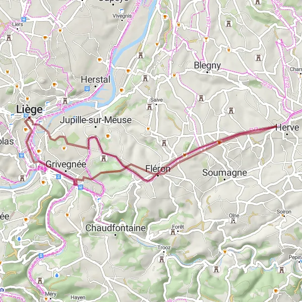 Miniatuurkaart van de fietsinspiratie "Gravelroute door de regio Luik" in Prov. Liège, Belgium. Gemaakt door de Tarmacs.app fietsrouteplanner
