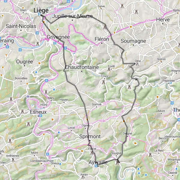 Karten-Miniaturansicht der Radinspiration "Faszinierende Radtour durch die Umgebung von Liège" in Prov. Liège, Belgium. Erstellt vom Tarmacs.app-Routenplaner für Radtouren