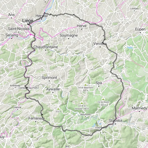 Karten-Miniaturansicht der Radinspiration "Epische Radtour durch die liégische Landschaft" in Prov. Liège, Belgium. Erstellt vom Tarmacs.app-Routenplaner für Radtouren