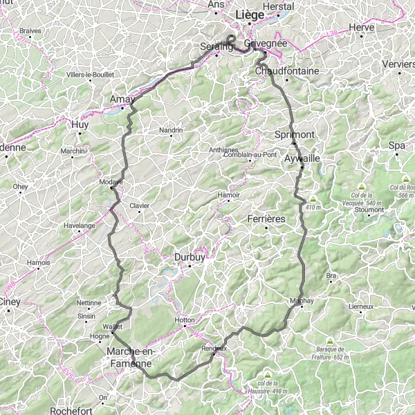 Miniatuurkaart van de fietsinspiratie "Wegroute door de Ardennen" in Prov. Liège, Belgium. Gemaakt door de Tarmacs.app fietsrouteplanner