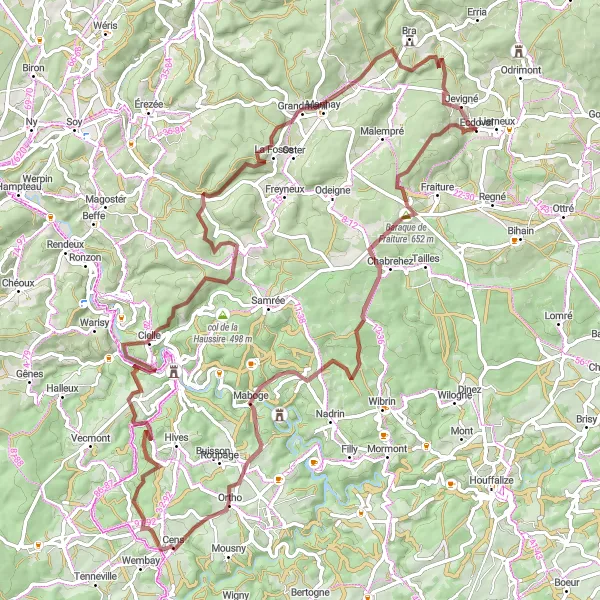 Miniatuurkaart van de fietsinspiratie "Gravelavontuur door de Ardennen" in Prov. Liège, Belgium. Gemaakt door de Tarmacs.app fietsrouteplanner