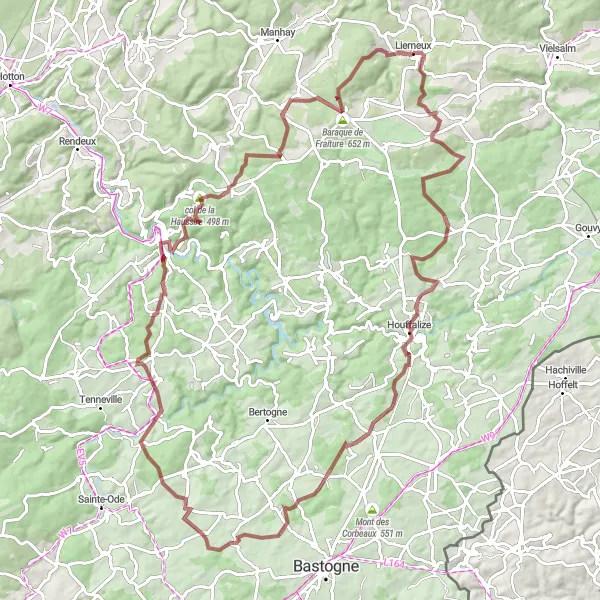 Map miniature of "Gravel Route from Lierneux to La Roche-en-Ardenne" cycling inspiration in Prov. Liège, Belgium. Generated by Tarmacs.app cycling route planner