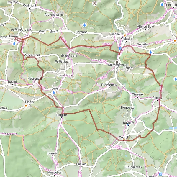 Map miniature of "Gravel Route from Lierneux to Hébronval" cycling inspiration in Prov. Liège, Belgium. Generated by Tarmacs.app cycling route planner