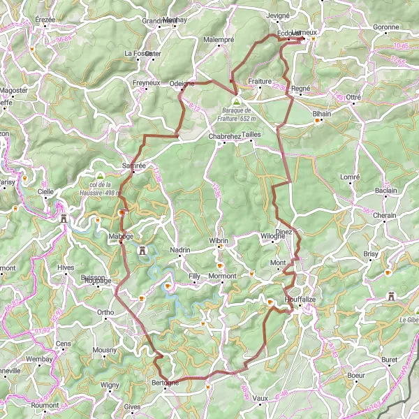 Map miniature of "Lierneux Gravel Adventure" cycling inspiration in Prov. Liège, Belgium. Generated by Tarmacs.app cycling route planner