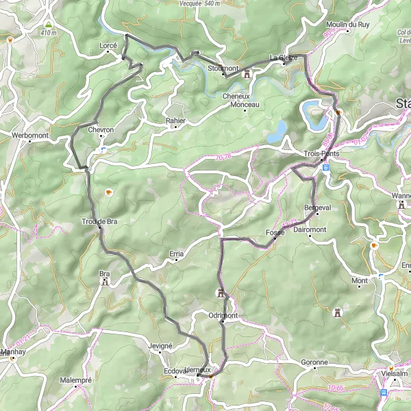 Karten-Miniaturansicht der Radinspiration "Fahrradroute von Lierneux: Rund um die Highlights" in Prov. Liège, Belgium. Erstellt vom Tarmacs.app-Routenplaner für Radtouren