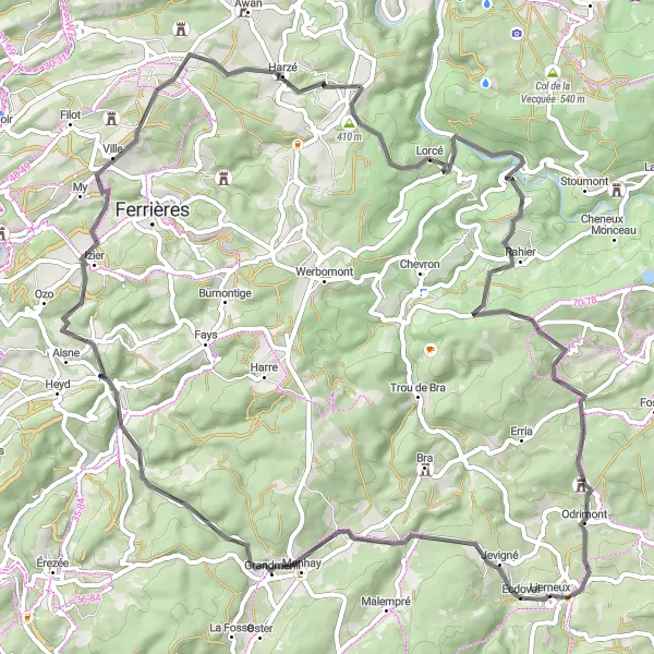 Map miniature of "Road Route from Lierneux to Château d'Amcômont" cycling inspiration in Prov. Liège, Belgium. Generated by Tarmacs.app cycling route planner