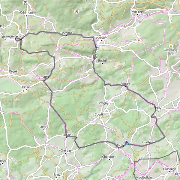 Miniatuurkaart van de fietsinspiratie "Wegroute rond Lierneux" in Prov. Liège, Belgium. Gemaakt door de Tarmacs.app fietsrouteplanner