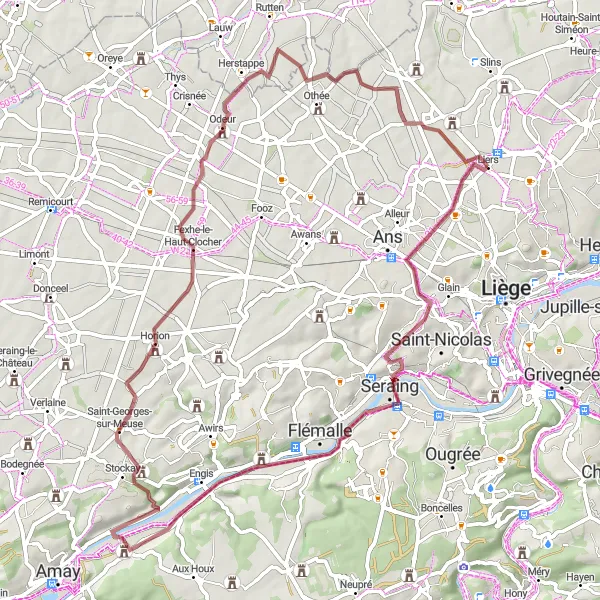 Karten-Miniaturansicht der Radinspiration "Gravel Route rund um Liers" in Prov. Liège, Belgium. Erstellt vom Tarmacs.app-Routenplaner für Radtouren