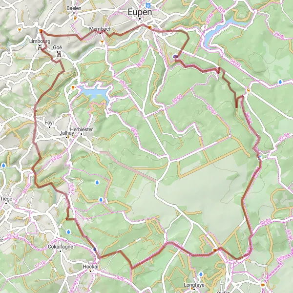 Miniatuurkaart van de fietsinspiratie "Route rond Limbourg naar Membach" in Prov. Liège, Belgium. Gemaakt door de Tarmacs.app fietsrouteplanner