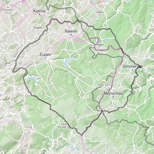 Miniature de la carte de l'inspiration cycliste "Les collines verdoyantes de la région" dans la Prov. Liège, Belgium. Générée par le planificateur d'itinéraire cycliste Tarmacs.app