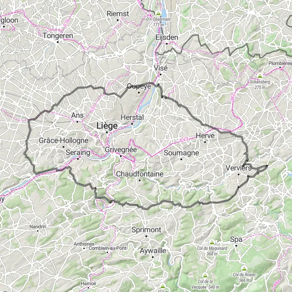 Miniature de la carte de l'inspiration cycliste "Défi des Montagnes de Liège" dans la Prov. Liège, Belgium. Générée par le planificateur d'itinéraire cycliste Tarmacs.app